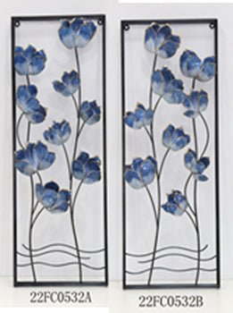 S/2 32" Blooming Flowers Metal Wall Panels, Blue/b - Al Rugaib Furniture