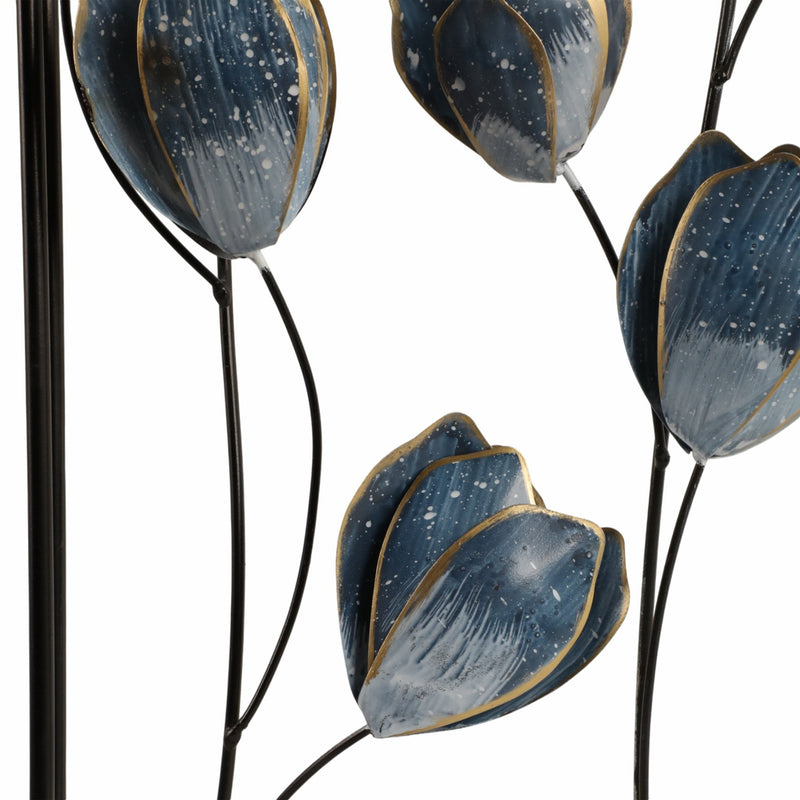 S/2 32" Blooming Flowers Metal Wall Panels, Blue/b - Al Rugaib Furniture