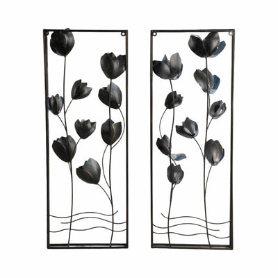 S/2 32" Blooming Flowers Metal Wall Panels, Blue/b - Al Rugaib Furniture