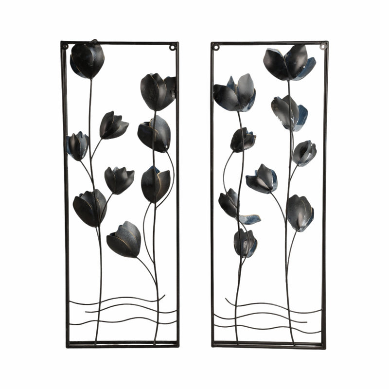 S/2 32" Blooming Flowers Metal Wall Panels, Blue/b - Al Rugaib Furniture