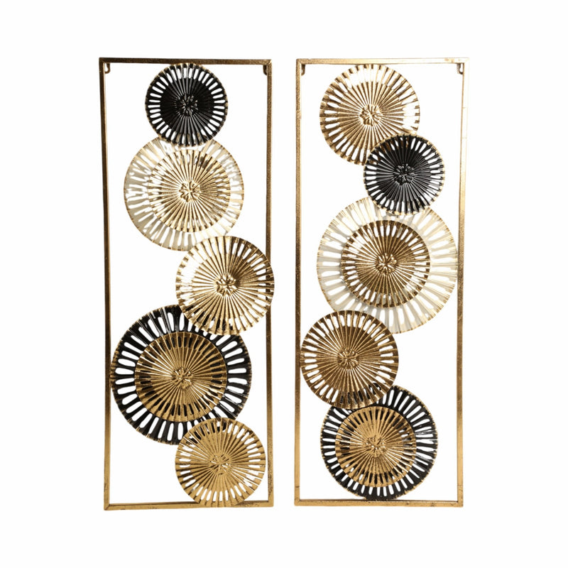 S/2 32" Pierced Disc Metal Wall Panels, Gold Multi - Al Rugaib Furniture