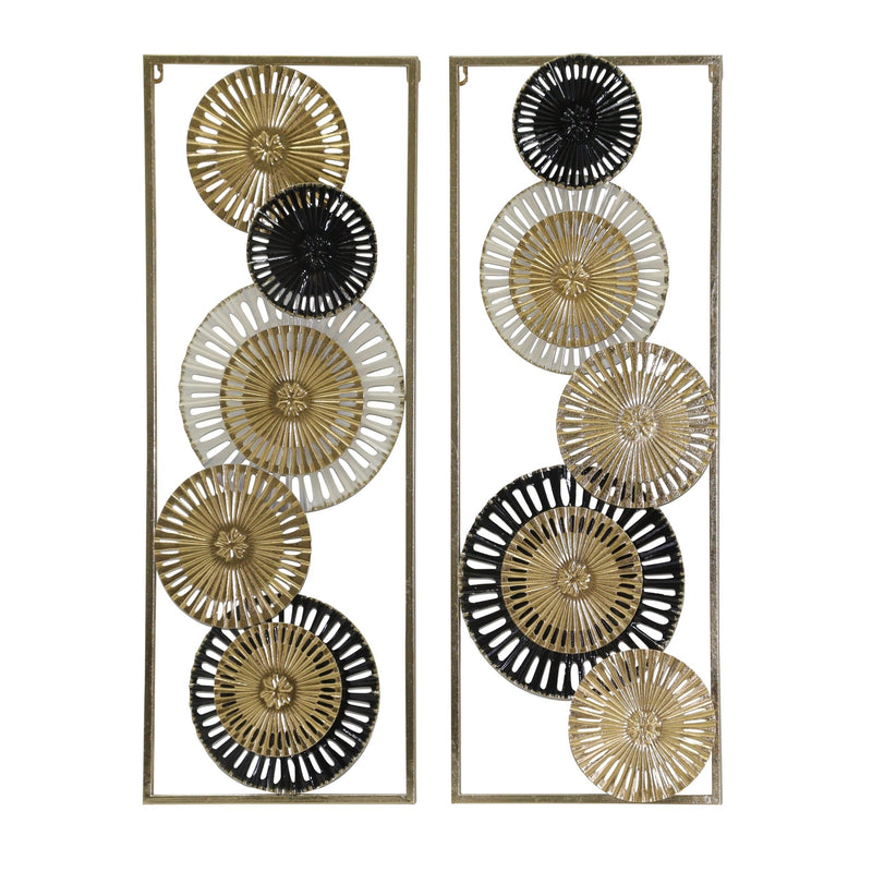 S/2 32" Pierced Disc Metal Wall Panels, Gold Multi - Al Rugaib Furniture