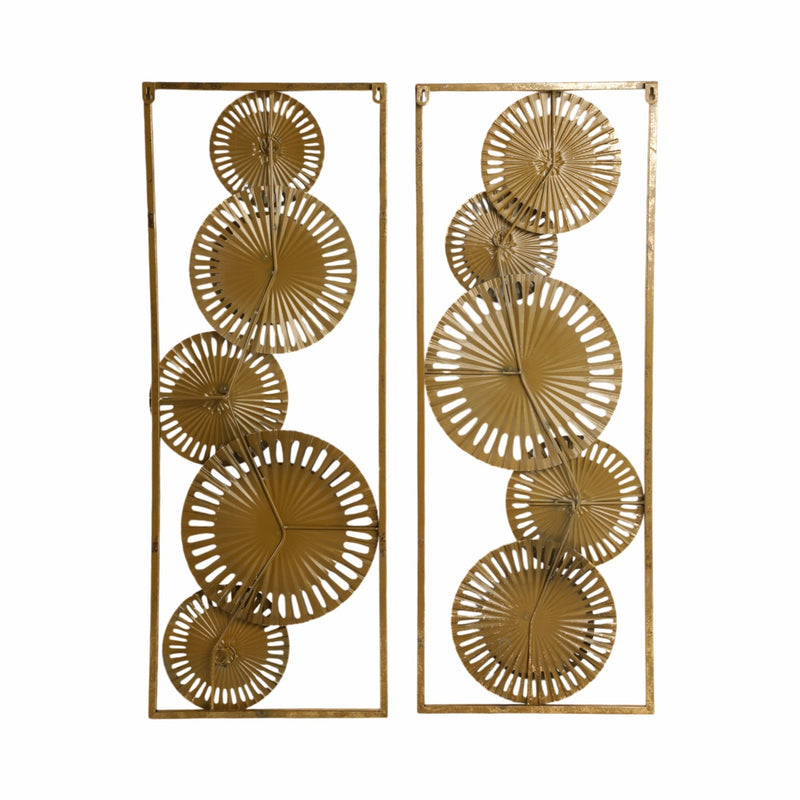S/2 32" Pierced Disc Metal Wall Panels, Gold Multi - Al Rugaib Furniture