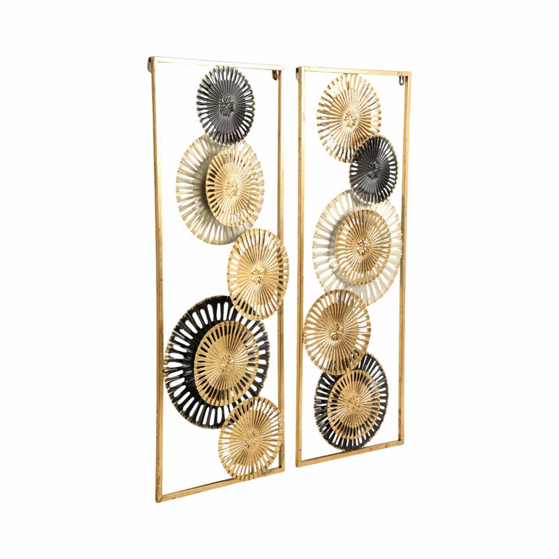S/2 32" Pierced Disc Metal Wall Panels, Gold Multi - Al Rugaib Furniture
