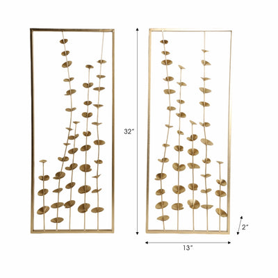 S/2 32" Small Blooms Metal Wall Panels, Gold - Al Rugaib Furniture