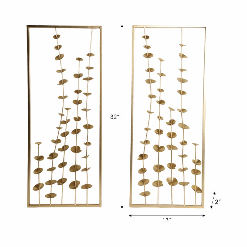 S/2 32" Small Blooms Metal Wall Panels, Gold - Al Rugaib Furniture