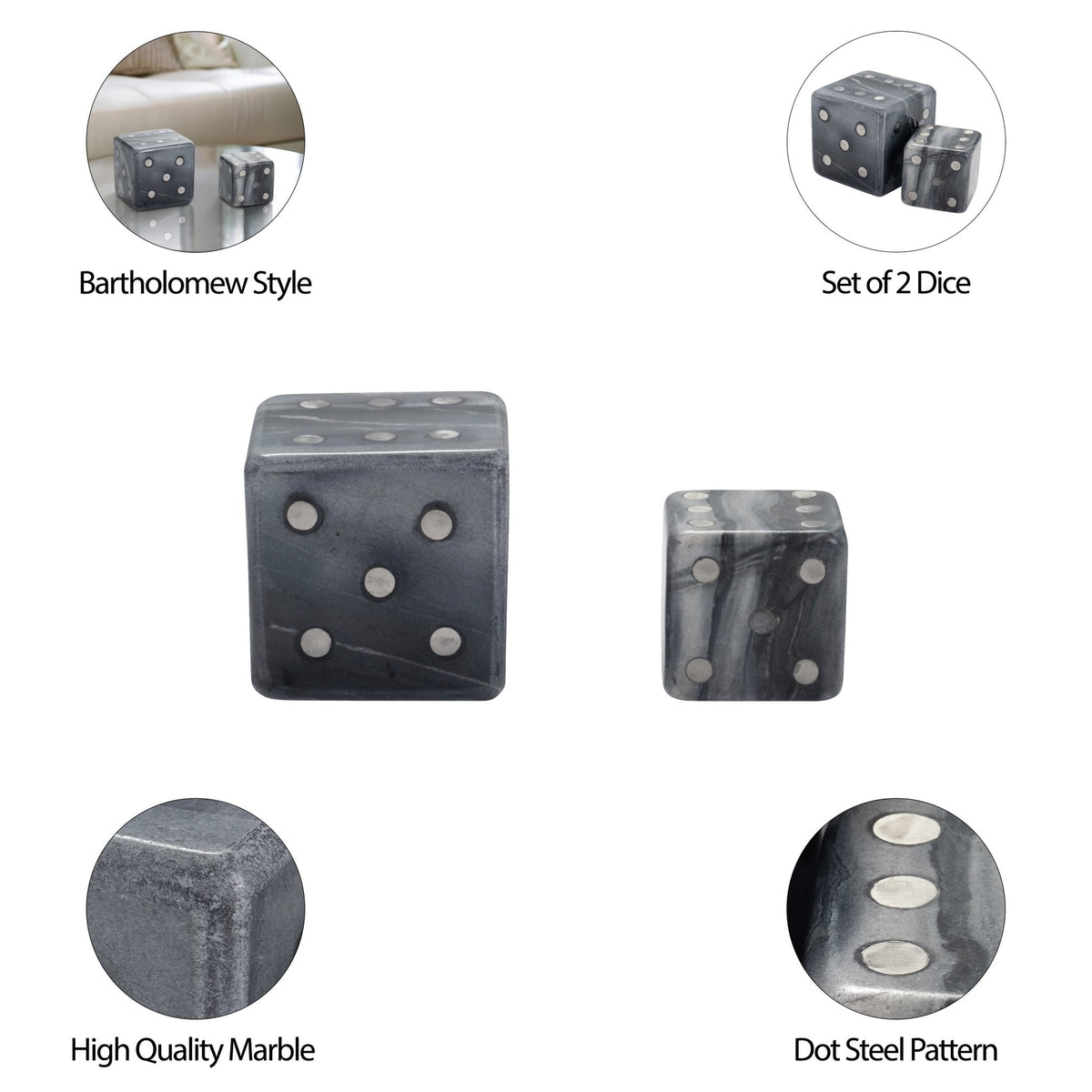 S/2 3/4" Mistry Grey Marble Dice Table Decors| Sagebrook Home