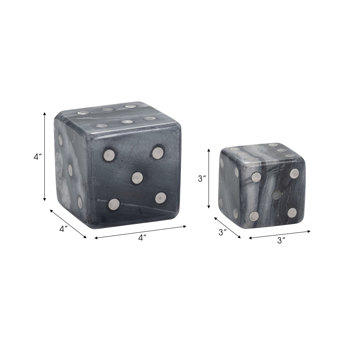 S/2 3/4" Mistry Grey Marble Dice Table Decors| Sagebrook Home
