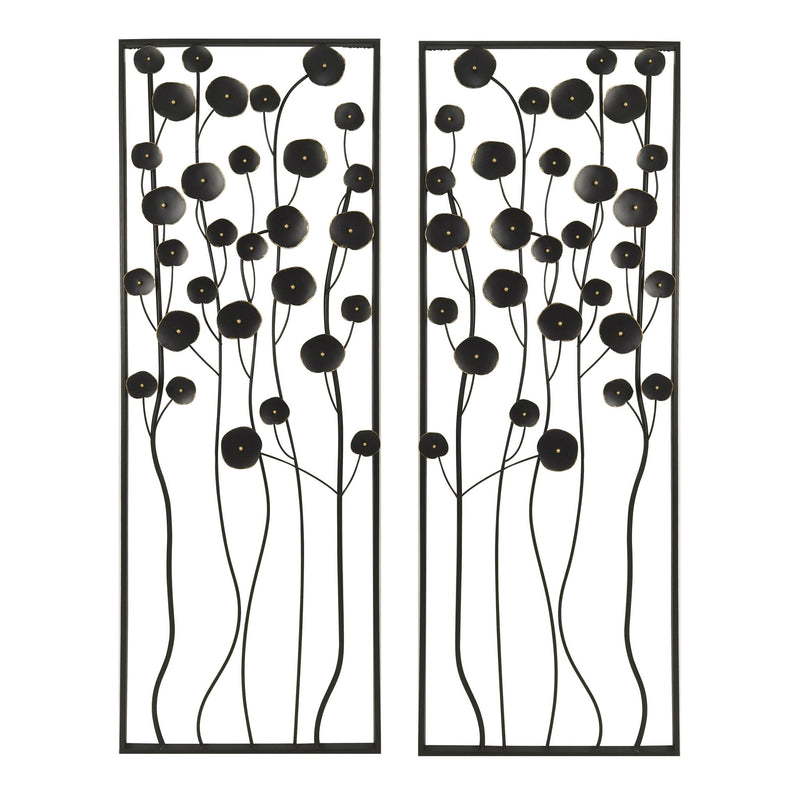S/2 36" Dainty Flowers Metal Wall D?cor, Black/gol - Al Rugaib Furniture