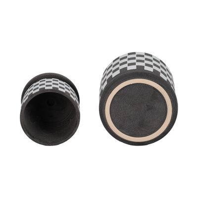 S/2 5/6" Checkerboard Saucer Planters, Black/white - Al Rugaib Furniture