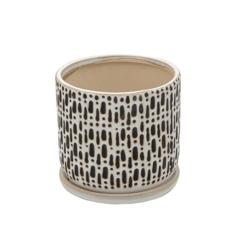 S/2 5/6" DOTTED PLANTERS W/ SAUCER, BEIGE - Al Rugaib Furniture