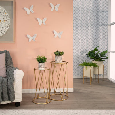 S/2 5/6" DOTTED PLANTERS W/ SAUCER, BEIGE - Al Rugaib Furniture