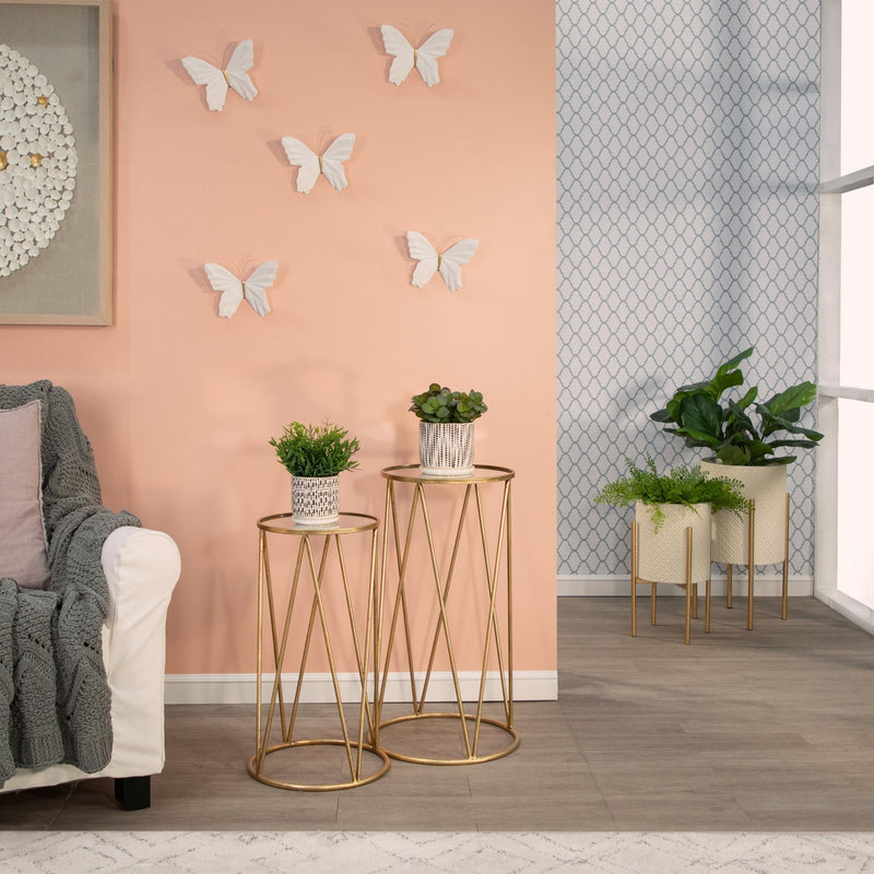 S/2 5/6" DOTTED PLANTERS W/ SAUCER, BEIGE - Al Rugaib Furniture