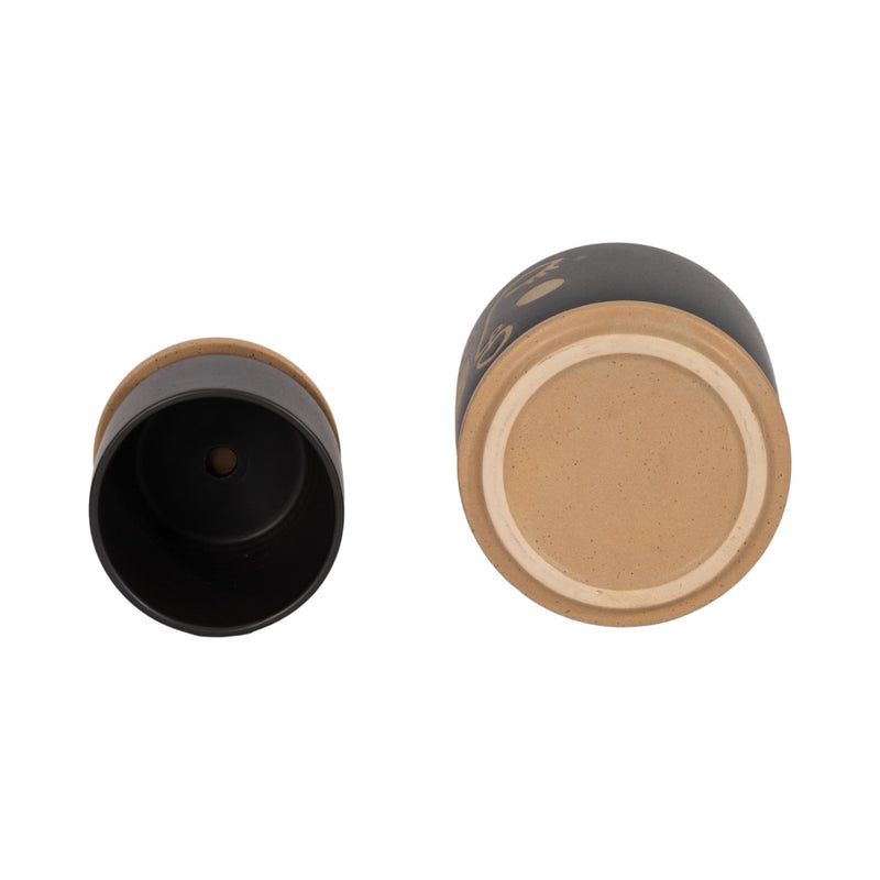 S/2 5/6" FUNKY FACE PLANTER W/ SAUCER, BLACK - Al Rugaib Furniture