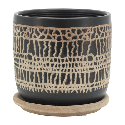 S/2 5/6" GLAZED PLANTER W/ SAUCER, BLACK - Al Rugaib Furniture