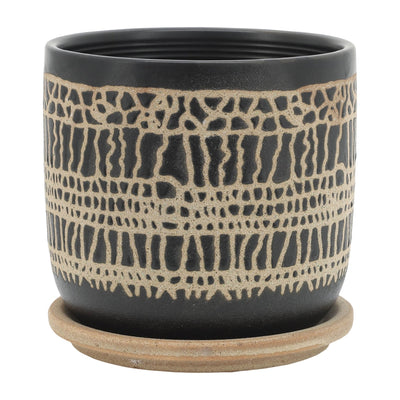 S/2 5/6" GLAZED PLANTER W/ SAUCER, BLACK - Al Rugaib Furniture