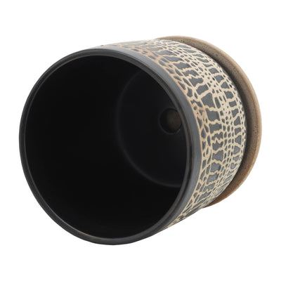 S/2 5/6" GLAZED PLANTER W/ SAUCER, BLACK - Al Rugaib Furniture