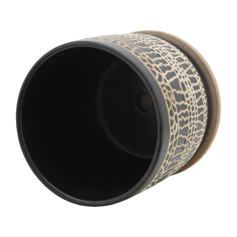 S/2 5/6" GLAZED PLANTER W/ SAUCER, BLACK - Al Rugaib Furniture