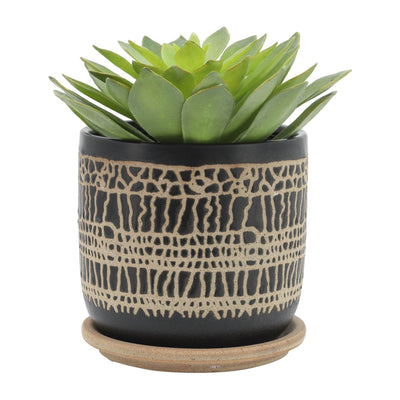 S/2 5/6" GLAZED PLANTER W/ SAUCER, BLACK - Al Rugaib Furniture