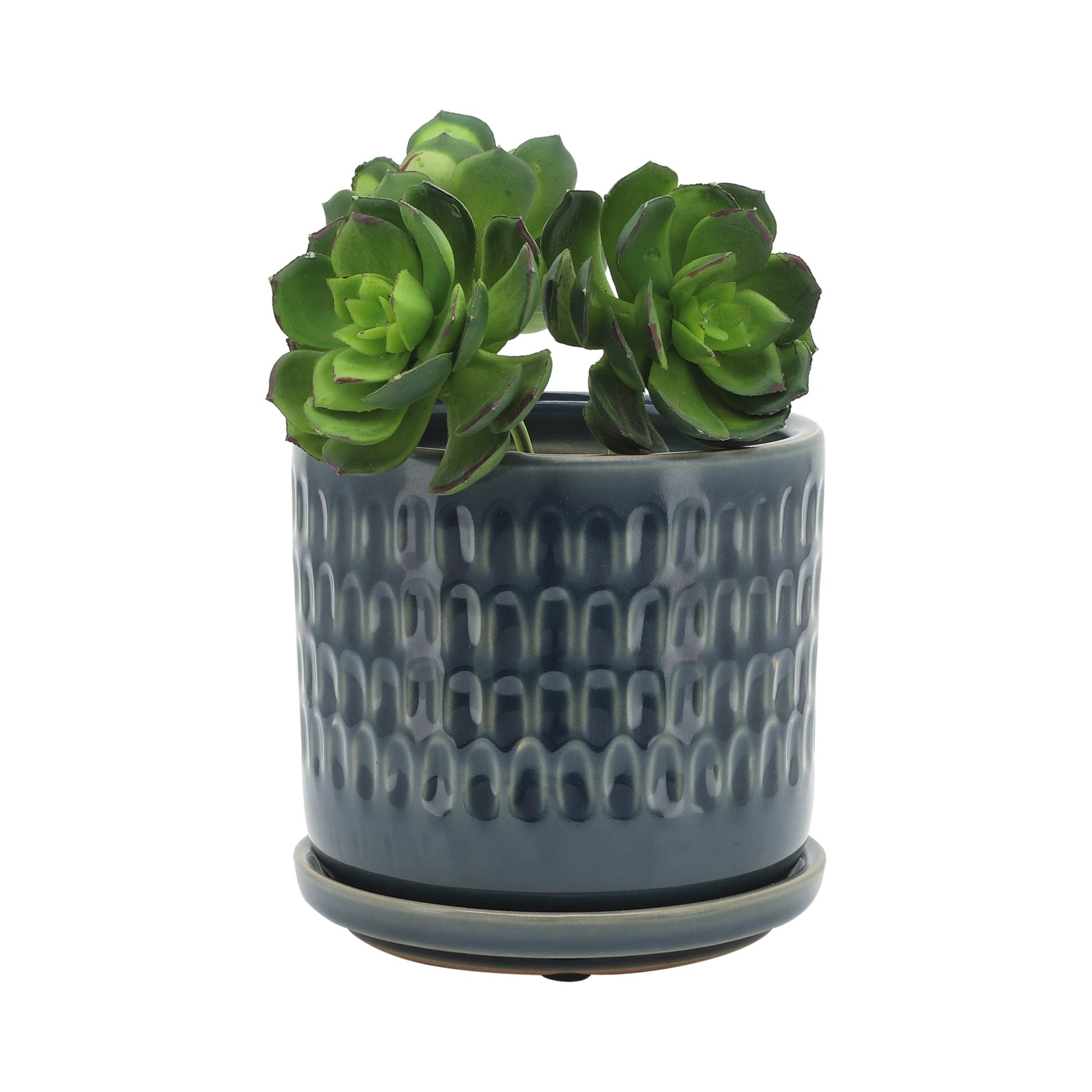 S/2 5/6" HAMMERED PLANTERS W/ SAUCER, BLUE Outdoor Planters| Sagebrook Home