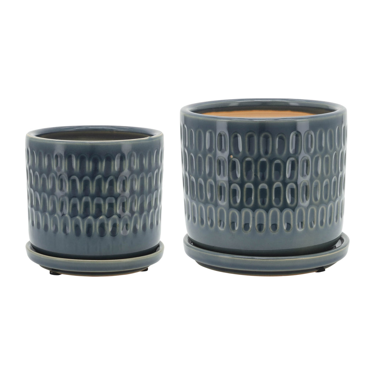 S/2 5/6" HAMMERED PLANTERS W/ SAUCER, BLUE Outdoor Planters| Sagebrook Home
