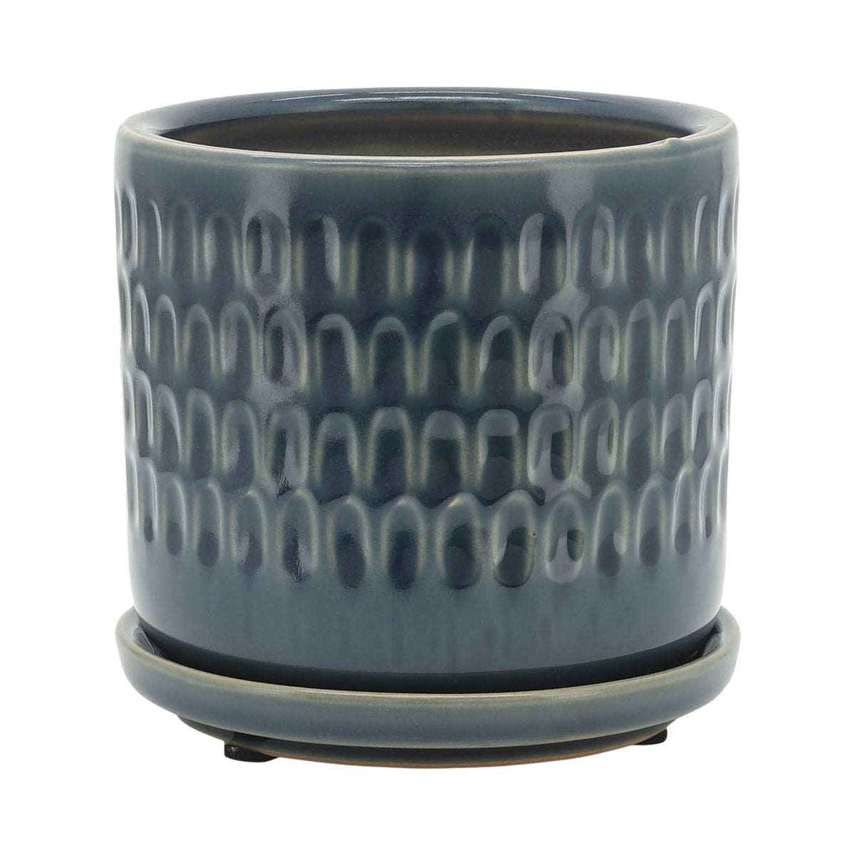 S/2 5/6" HAMMERED PLANTERS W/ SAUCER, BLUE Outdoor Planters| Sagebrook Home