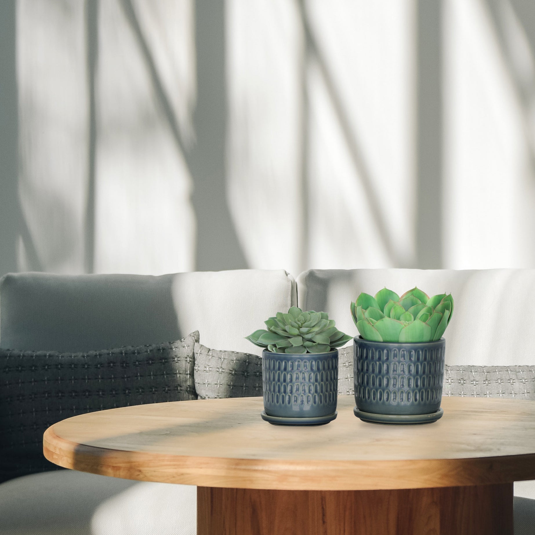 S/2 5/6" HAMMERED PLANTERS W/ SAUCER, BLUE Outdoor Planters| Sagebrook Home