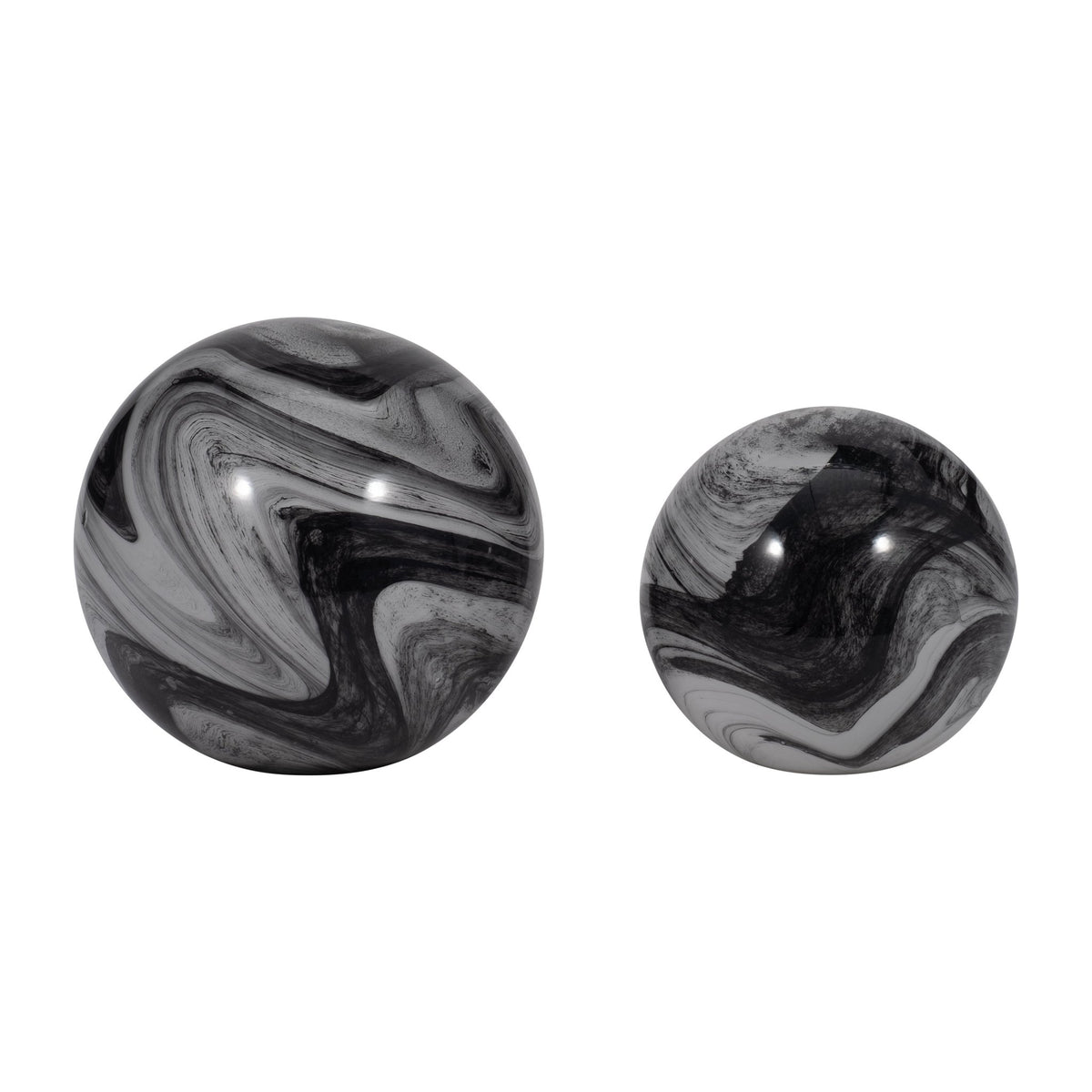 S/2 5/6" KATRINA GRAY SWIRL SPHERES Table Decors| Sagebrook Home