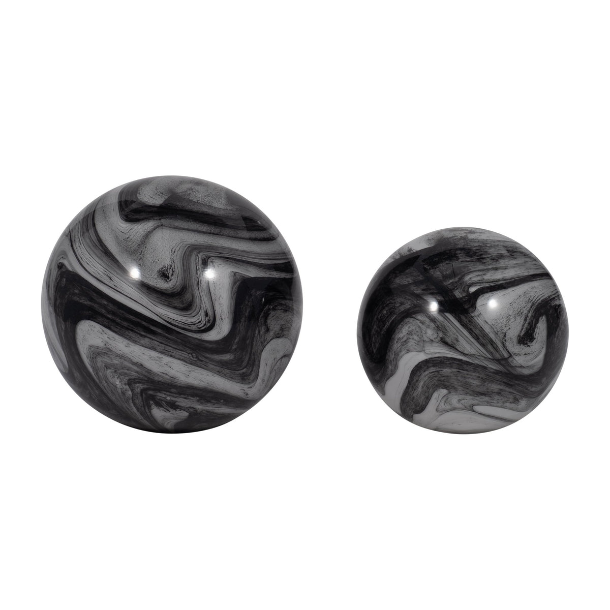 S/2 5/6" KATRINA GRAY SWIRL SPHERES Table Decors| Sagebrook Home