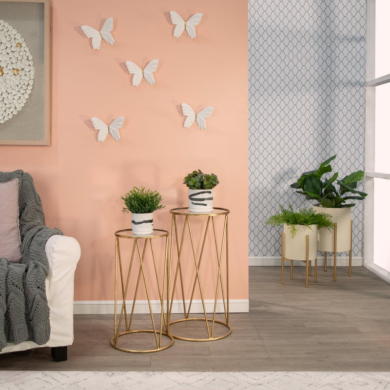 S/2 5/6" PAINTED PLANTERS W/ SAUCER, WHITE - Al Rugaib Furniture