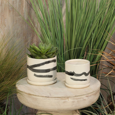 S/2 5/6" PAINTED PLANTERS W/ SAUCER, WHITE - Al Rugaib Furniture