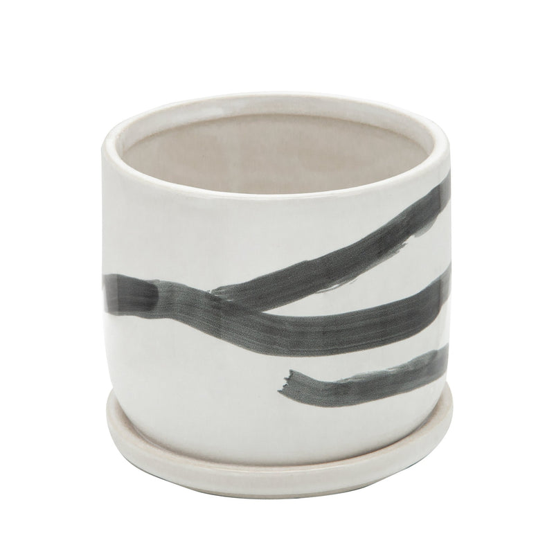 S/2 5/6" PAINTED PLANTERS W/ SAUCER, WHITE - Al Rugaib Furniture