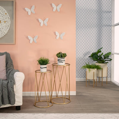 S/2 5/6" PAINTED PLANTERS W/ SAUCER, WHITE - Al Rugaib Furniture