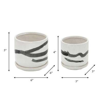 S/2 5/6" PAINTED PLANTERS W/ SAUCER, WHITE - Al Rugaib Furniture