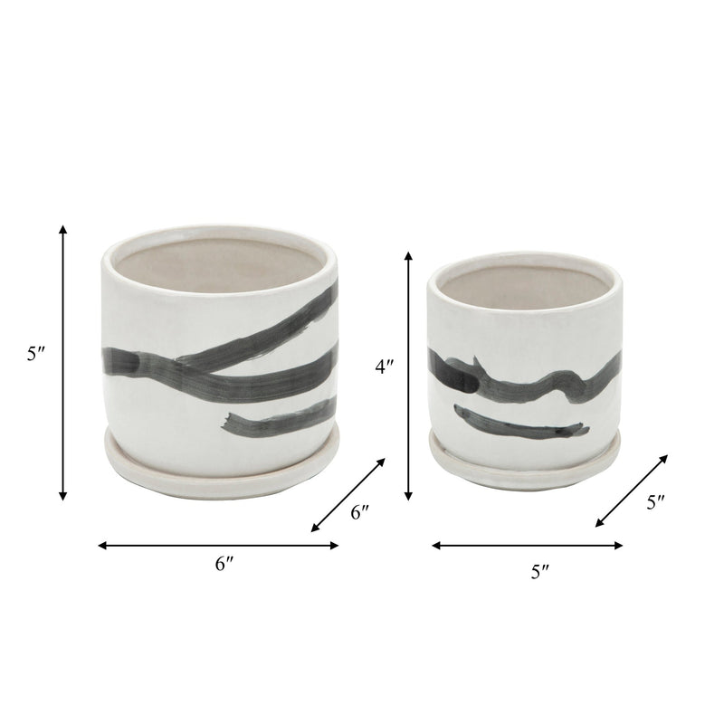 S/2 5/6" PAINTED PLANTERS W/ SAUCER, WHITE - Al Rugaib Furniture