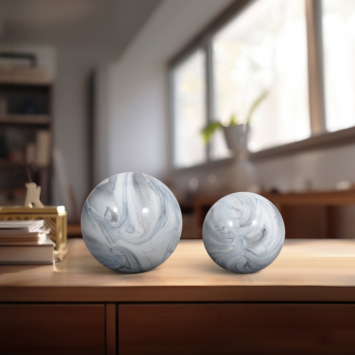 S/2 5/6" SERENITY BLUE SWIRL SPHERES Table Decors| Sagebrook Home