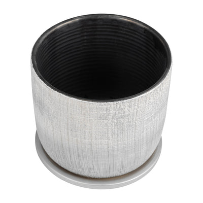 S/2 5/6" TEXTURED PLANTER WITH SAUCER, SILVER - Al Rugaib Furniture