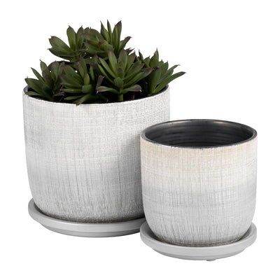 S/2 5/6" TEXTURED PLANTER WITH SAUCER, SILVER - Al Rugaib Furniture