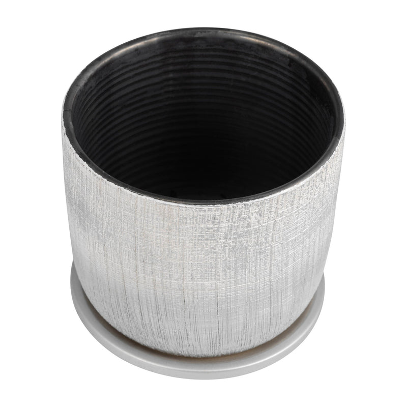 S/2 5/6" TEXTURED PLANTER WITH SAUCER, SILVER - Al Rugaib Furniture