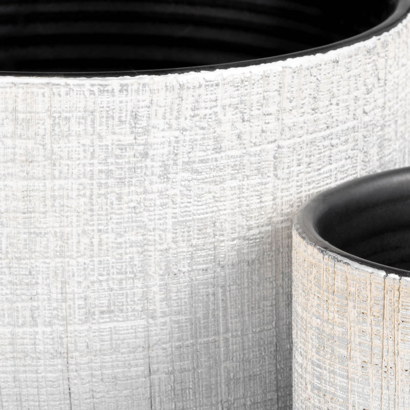 S/2 5/6" TEXTURED PLANTER WITH SAUCER, SILVER - Al Rugaib Furniture