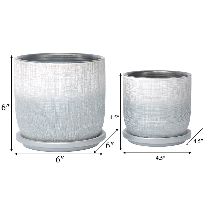 S/2 5/6" TEXTURED PLANTER WITH SAUCER, SILVER - Al Rugaib Furniture