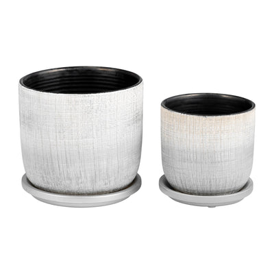 S/2 5/6" TEXTURED PLANTER WITH SAUCER, SILVER - Al Rugaib Furniture