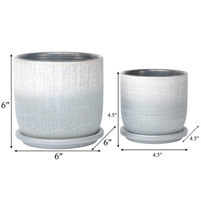 S/2 5/6" TEXTURED PLANTER WITH SAUCER, SILVER - Al Rugaib Furniture