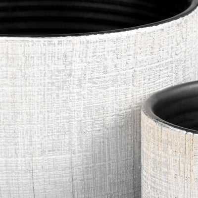 S/2 5/6" TEXTURED PLANTER WITH SAUCER, SILVER - Al Rugaib Furniture