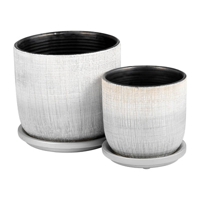 S/2 5/6" TEXTURED PLANTER WITH SAUCER, SILVER - Al Rugaib Furniture