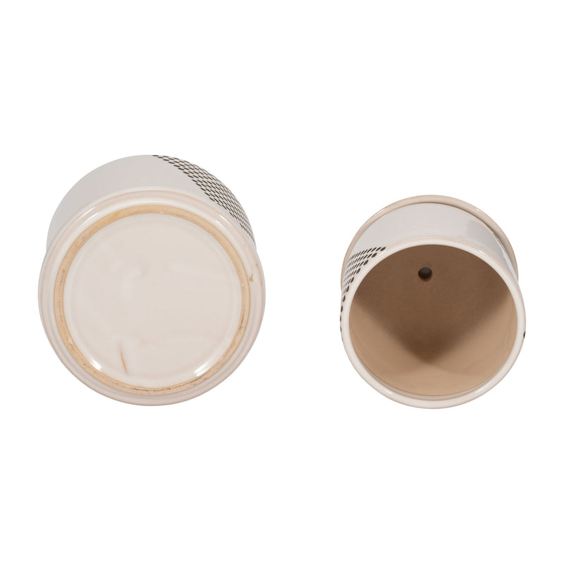 S/2 5/6" TRIANGLE DOTS PLANTER W/ SAUCER, WHITE - Al Rugaib Furniture