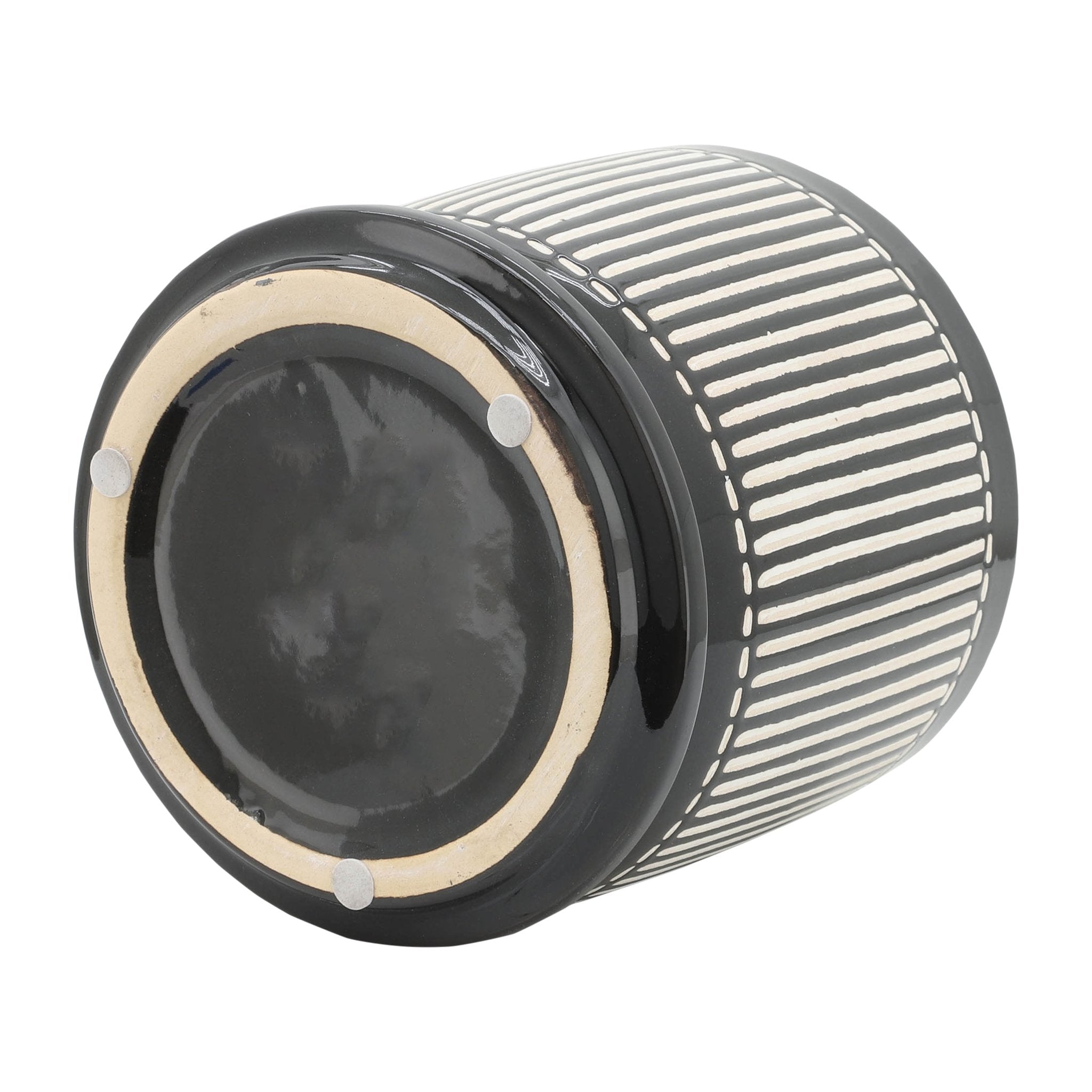 S/2 5/6" VERTICAL LINES PLANTER W/ SAUCER, BLACK Outdoor Planters| Sagebrook Home