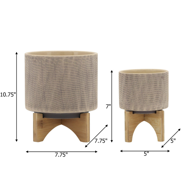 S/2 5/8" MESH PLANTER W/ STAND, TAN - Al Rugaib Furniture