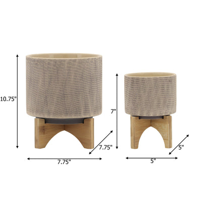 S/2 5/8" MESH PLANTER W/ STAND, TAN - Al Rugaib Furniture