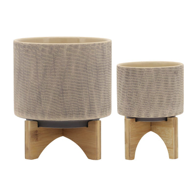 S/2 5/8" MESH PLANTER W/ STAND, TAN - Al Rugaib Furniture